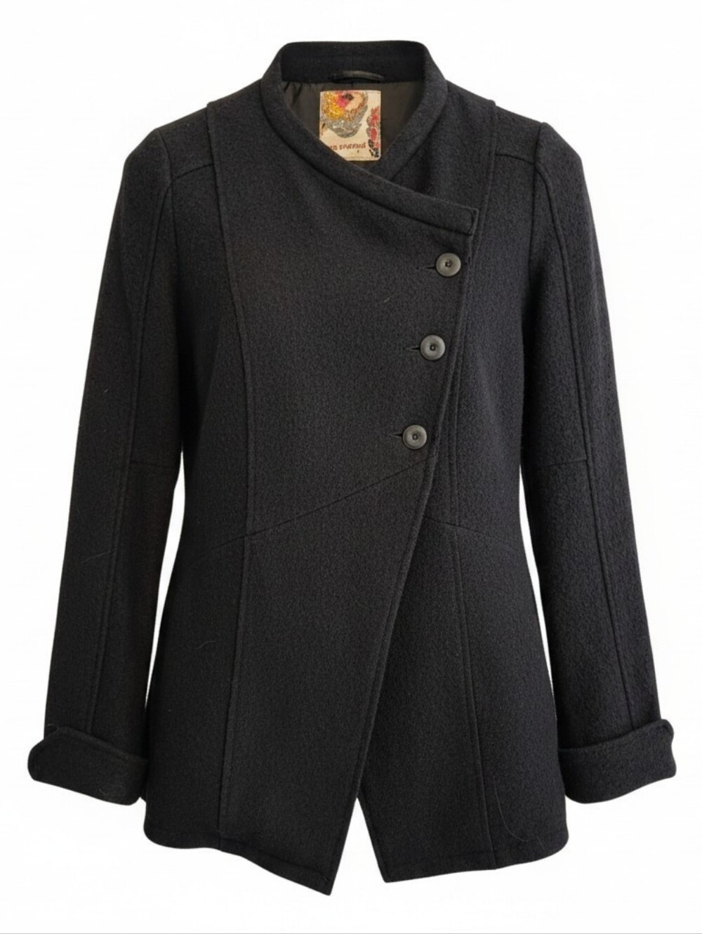 Vintage Free People Black Asymmetric Pea Coat